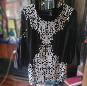 Alfani Black and White Lace Accent Blouse